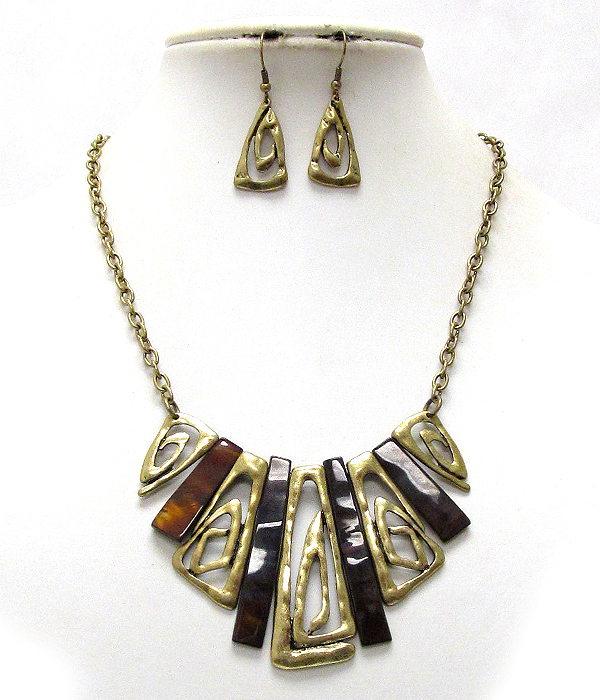 Ethnic style regin and metal bar hanging drop necklace earring set