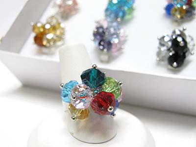 Sell by dozen - multi glass beads cluster adjustable ring mens jewelry