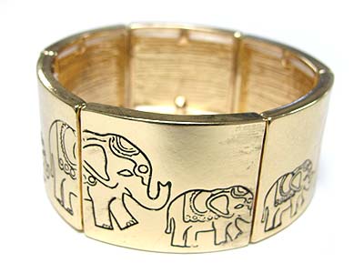 Elephant engraved metal stretch bracelet