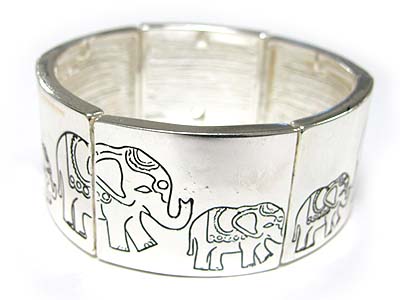 Elephant engraved metal stretch bracelet