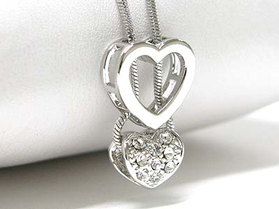 Made in korea whitegold plating crystal dual heart thread pendant necklace