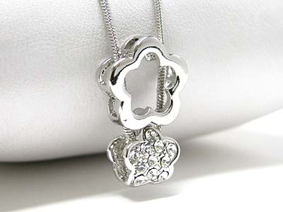 Made in korea whitegold plating crystal dual flower thread pendant necklace