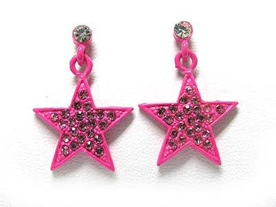 Crystal stud enamel metal star drop earring