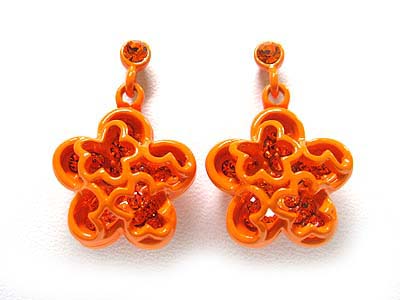 Crystal inside enamel metal flower earring 