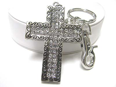 Crystal stud cross key chain charm