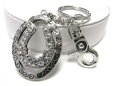 Crystal stud horse shoe key chain charm