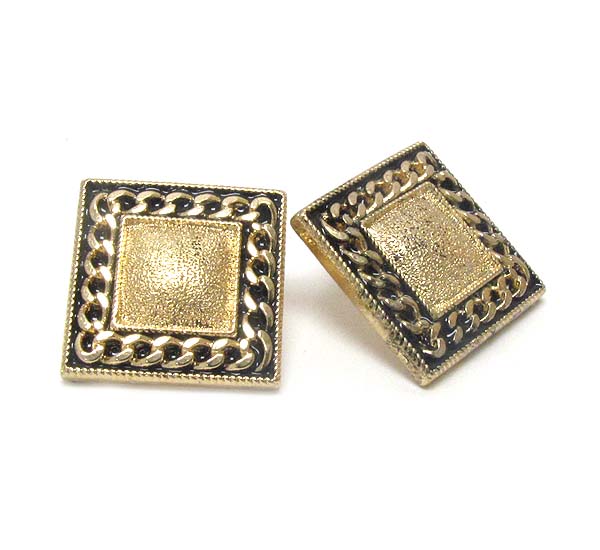 Textured and epoxy metal square button earring