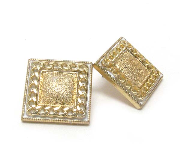 Textured and epoxy metal square button earring