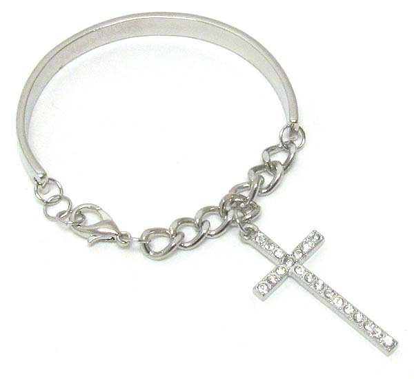 Crystal cross dangle half bangle bracelet