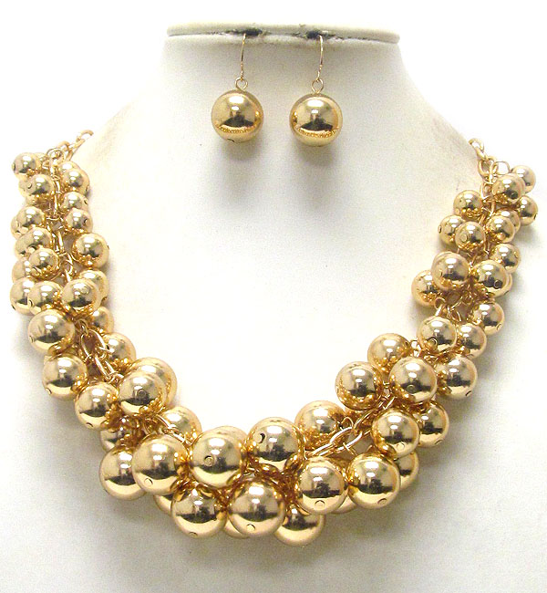 Multi metalic ball dangle necklace earring set