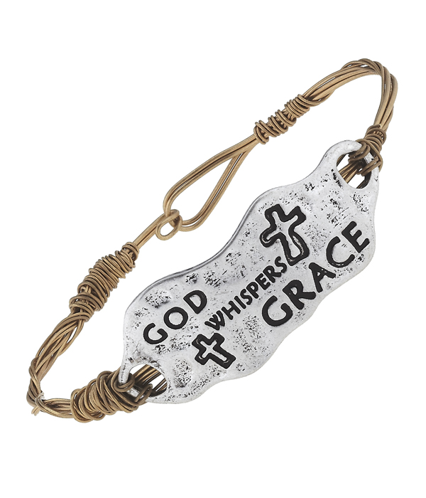 Handmade plate and wire bangle bracelet - god whispers grace