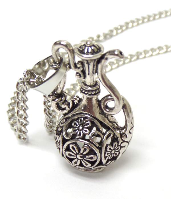 Vintage tibetan silver filigree hollow flagon pendant long necklace