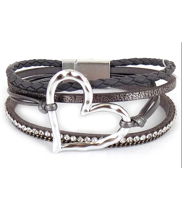 Heart and multi leatherette chain magnetic bracelet-valen