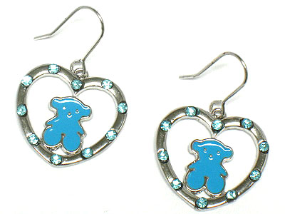 Made in korea whitegold plating crystal bear earring