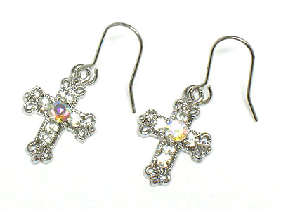 Made in korea whitegold plating crystal cross earring