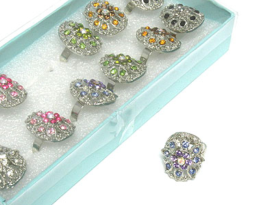 Dozen pack special crystal flower ring mens jewelry