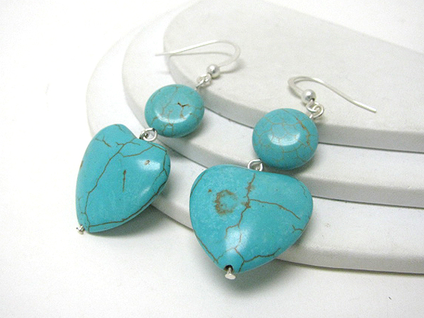 Heart and disk turquoise earrings