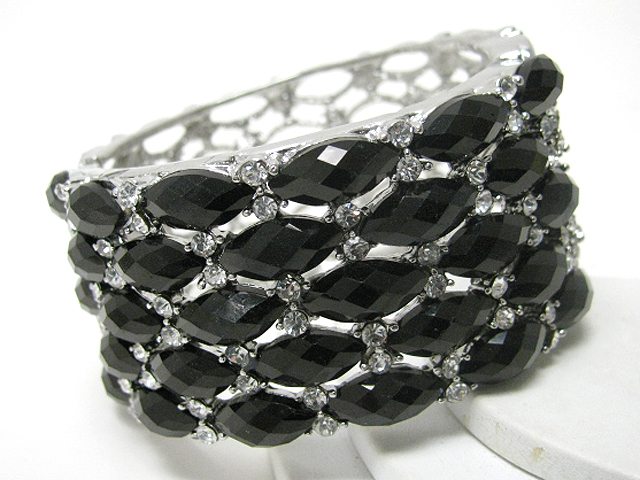 Crystal and facet acrylic stone deco metal hinge bangle