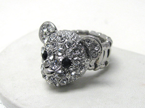 Crsytal stud bear head strech ring