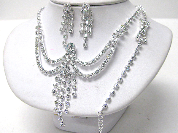 Multi rhinestone chain drop party necklace bracelet earring set