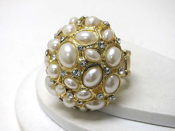 Crystal and pearl deco large dome stretch ring