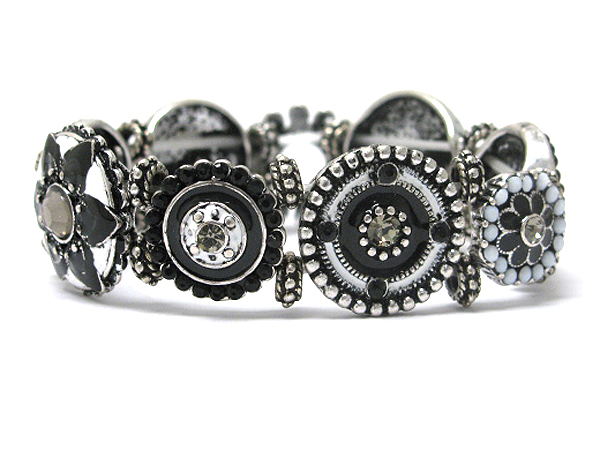 Crystal and epoxy deco multi flower theme stretch bracelet