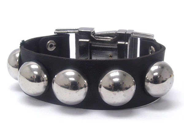 Synthetic leather and metal stud and buckle bracelet