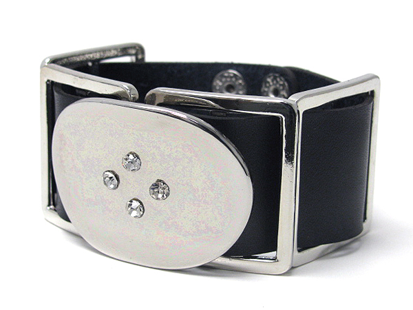 Synthetic leather and crystal deco metal buckle bracelet