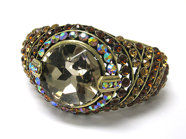 Large facet glass and crystal stud bangle bracelet