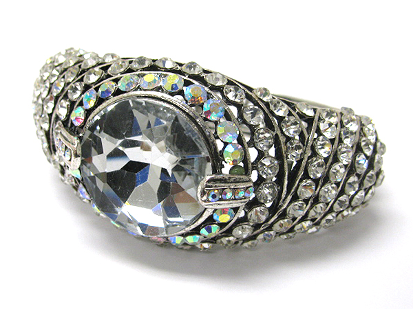 Large facet glass and crystal stud bangle bracelet