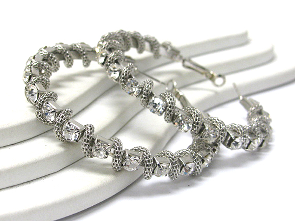 Crystal stud and mesh chain wrap hoop earrings - hoops