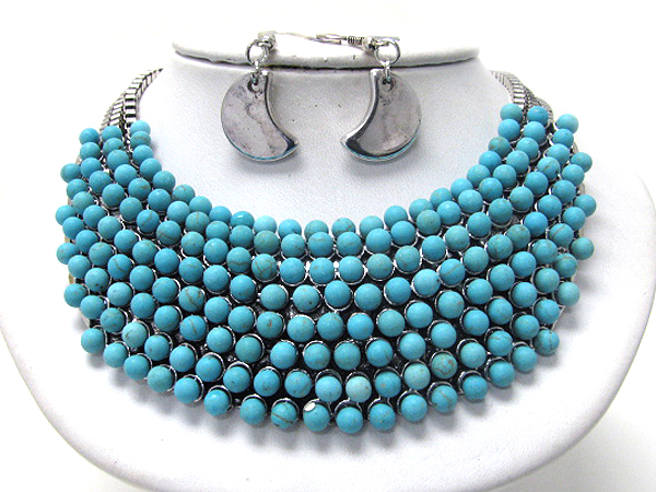 Multi turquoise ball stud bib necklace earring set