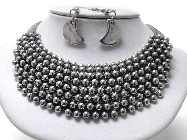 Multi metal ball stud bib necklace earring set