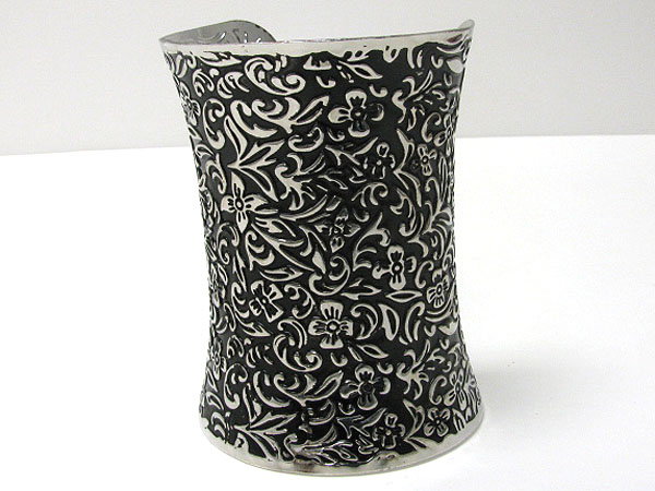 Flower textured 4 inch tall metal cuff bangle