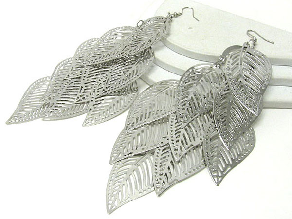 7 inch super long multi metal feather cluster drop earring