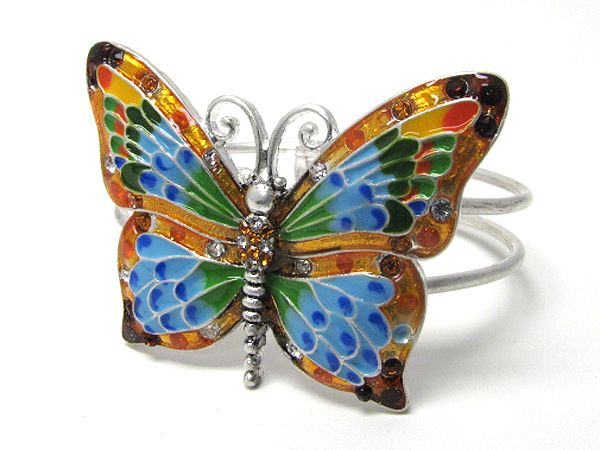 Crystal and epoxy deco large butterfly bangle bracelet