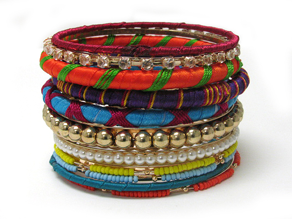 Multi material stackable bracelet - boho style