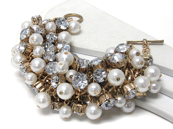 Multi crystal and pearl deco toggle bracelet