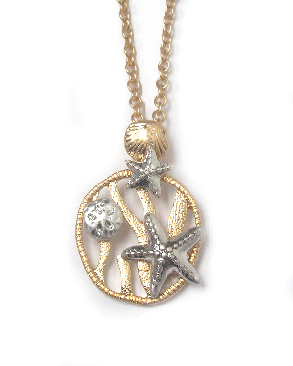 Two tone metal sealife theme necklace - starfish