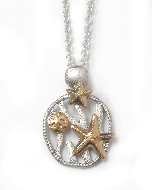 Two tone metal sealife theme necklace - starfish