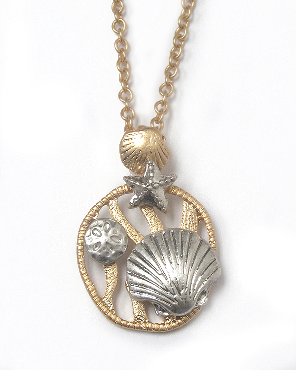 Two tone metal sealife theme necklace - shell