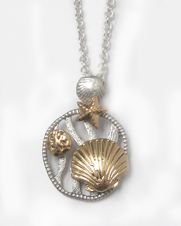 Two tone metal sealife theme necklace - shell