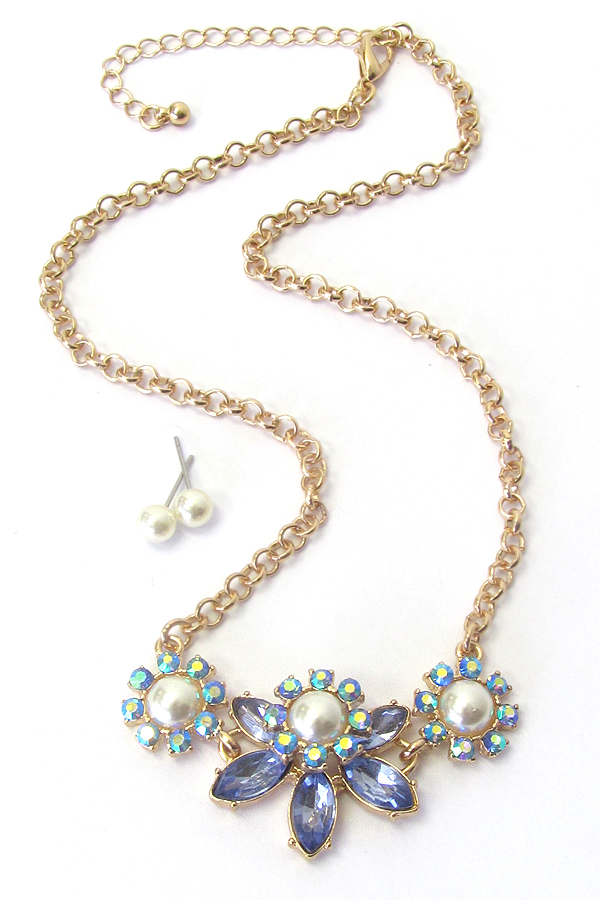 Pearl center flower link necklace set