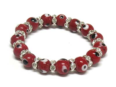 Crystal deco devil eye glass beads stretch bracelet