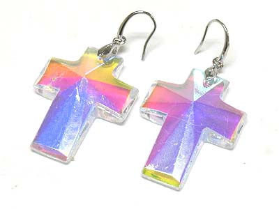 Facet cut glass cross earring