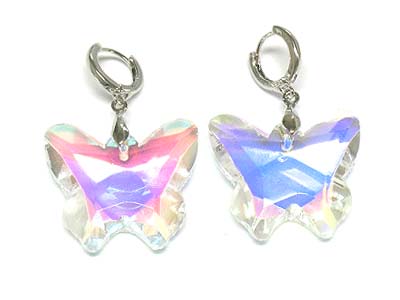 Facet cut glass butterfly shape earring