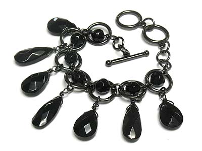 Facet onyx glass stone danggling bracelet