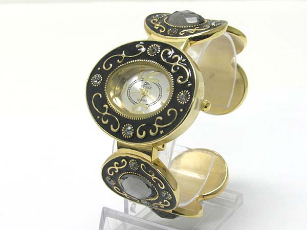 Epoxy metal art cuff bangle watch