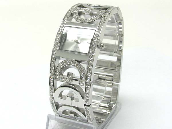 Crystal edged metal band watch