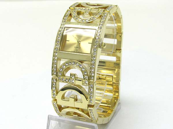 Crystal edged metal band watch